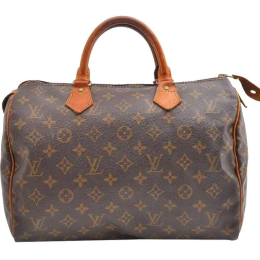 SALE! Vintage Louis Vuitton Speedy 30 Monogram Logo Satchel Bag Gold FREE Liner - Picture 1 of 15